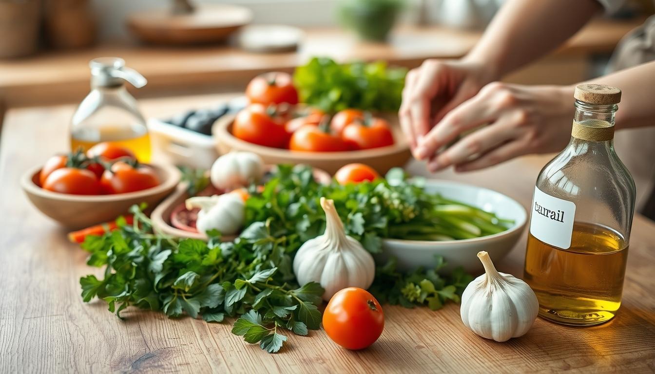 Ingredients prepared for a simple home dinner