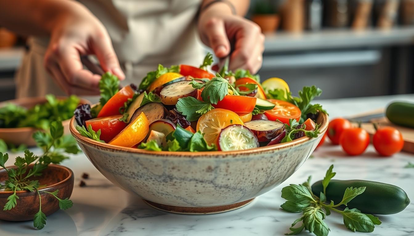 Fresh seasonal ingredients arranged for home cooking